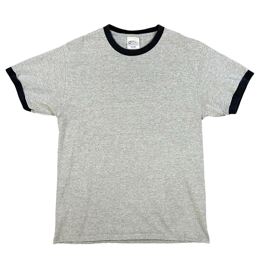 Vintage Y2K Ringer T-Shirt Men’s Medium Gray Black Tee Blank Essential